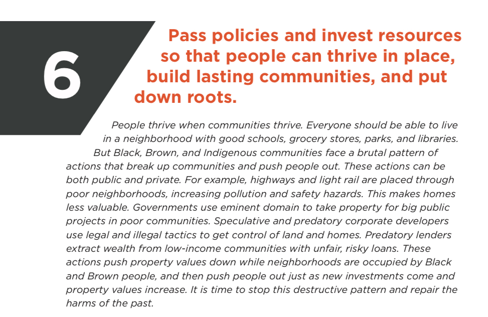 6 - Pass policies and invest resources so that people can thrive in place, build lasting communities, and put down roots.